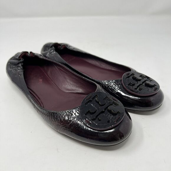 Tory Burch Reva Plum Burgundy Patent Leather Ballet Flats Women’s 8.5 - Picture 2 of 12